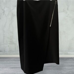 Black midi Skirt Bold Elements W/silver front zipper detail/asymmetrical…